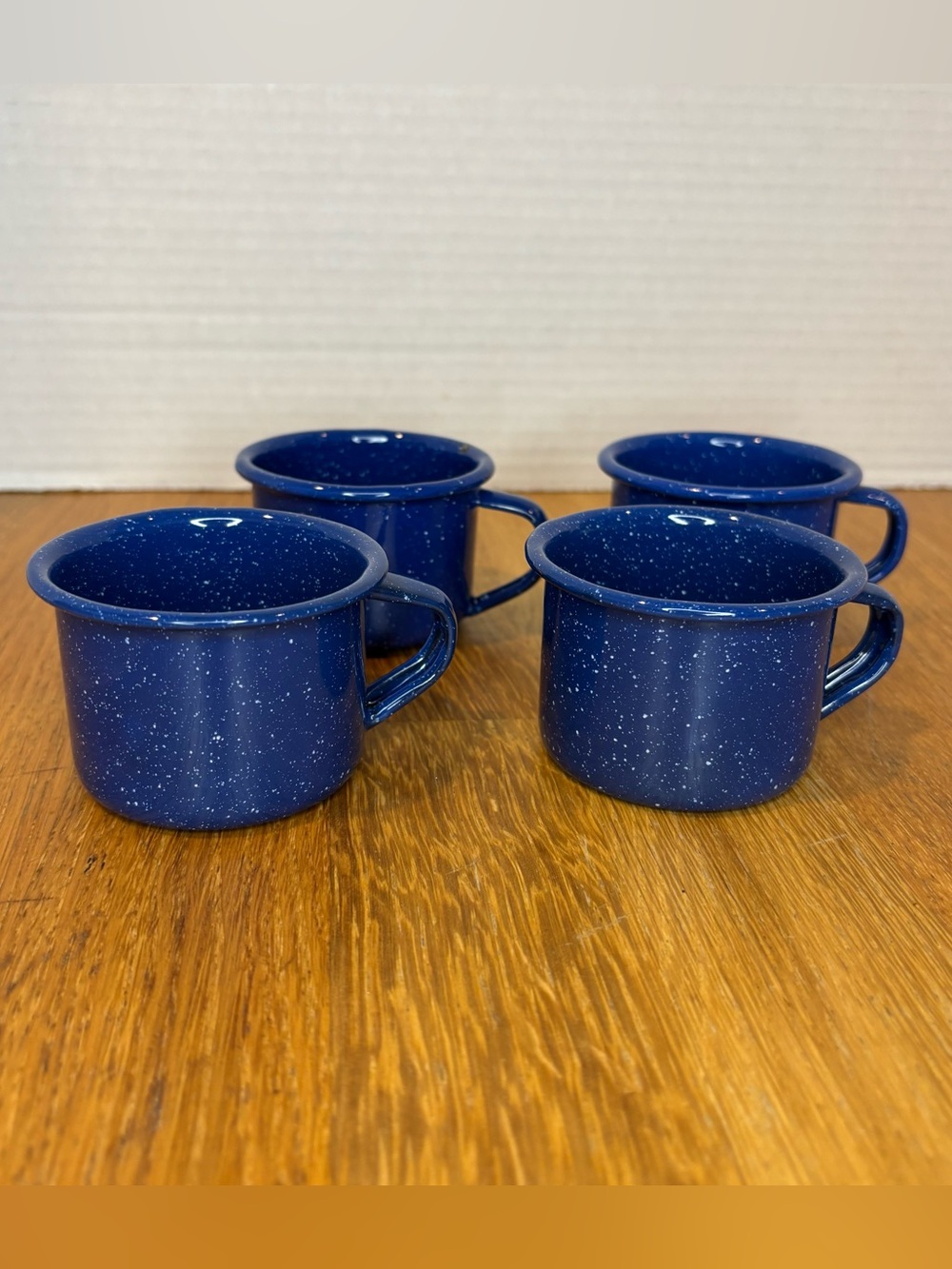 Vintage Small Childs Blue Speckled Enamel Tin Metal 5oz Mugs (4) Cup Camp READ